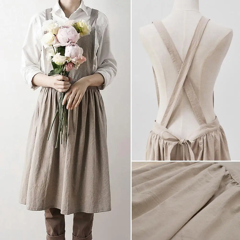 Robe tablier en coton et lin