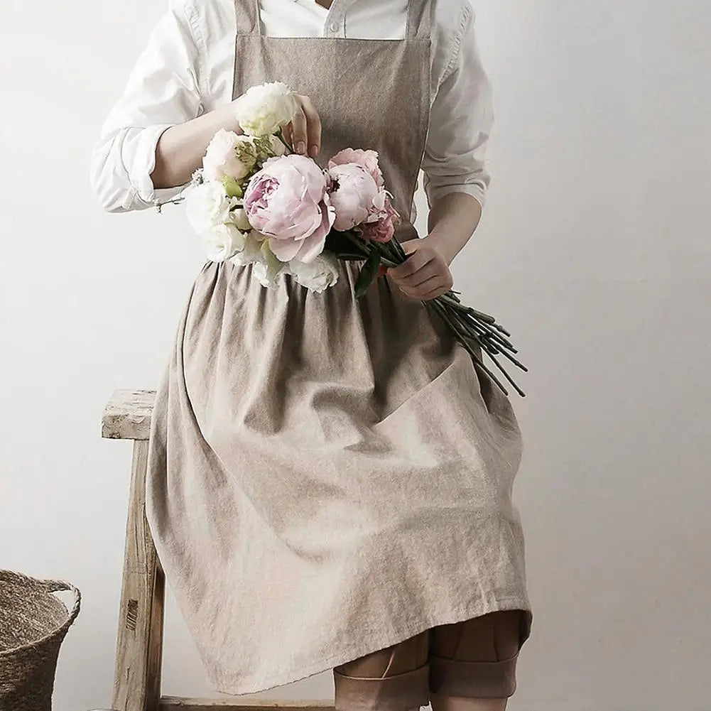 Robe tablier en coton et lin