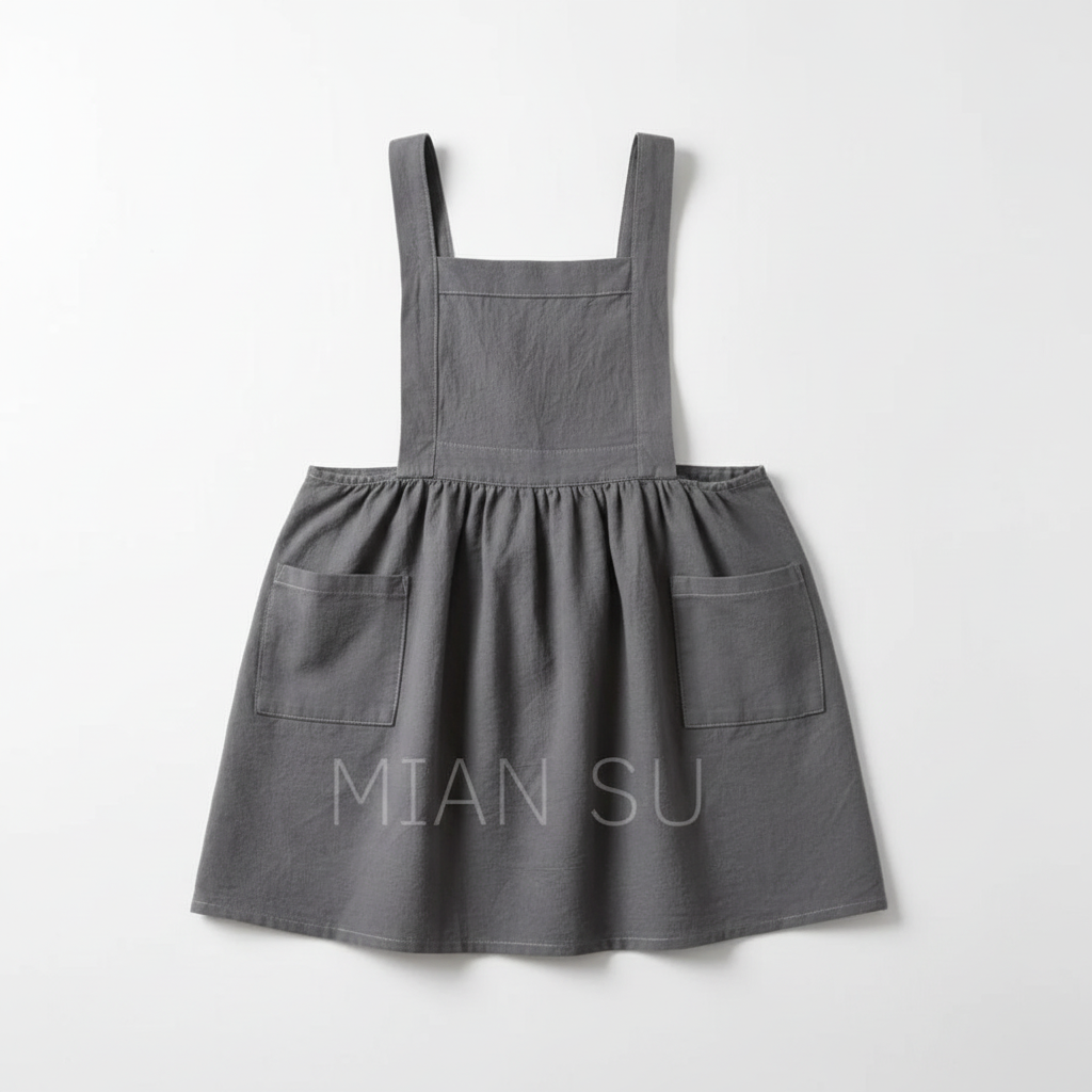 Flat lay fond blanc – Tablier robe pour fille