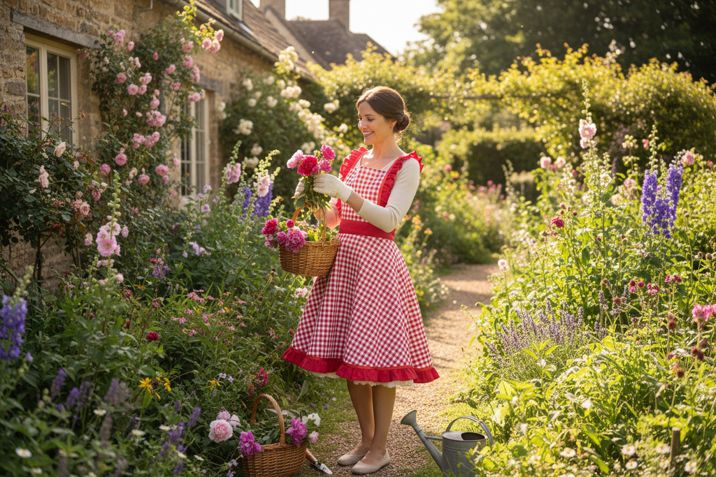Robe tablier carreaux jardin