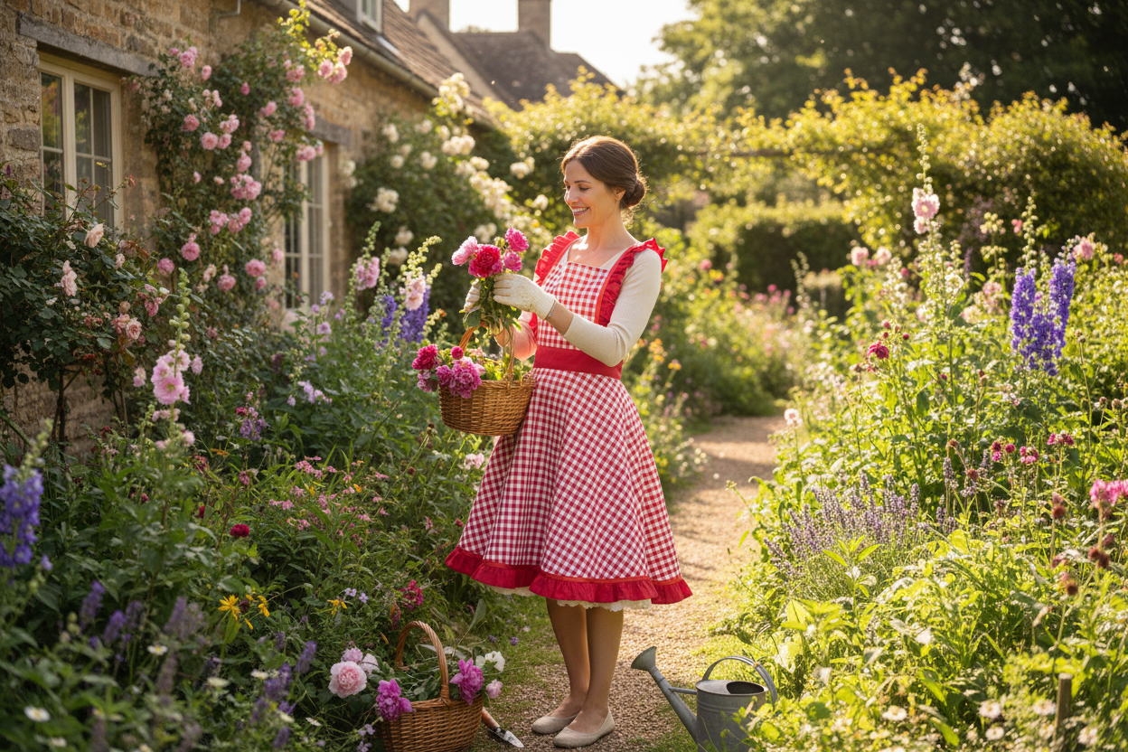 Robe tablier carreaux jardin