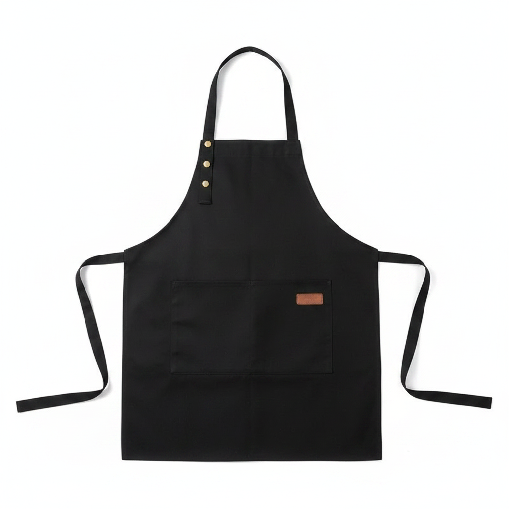 Tablier de cuisine noir — flat lay