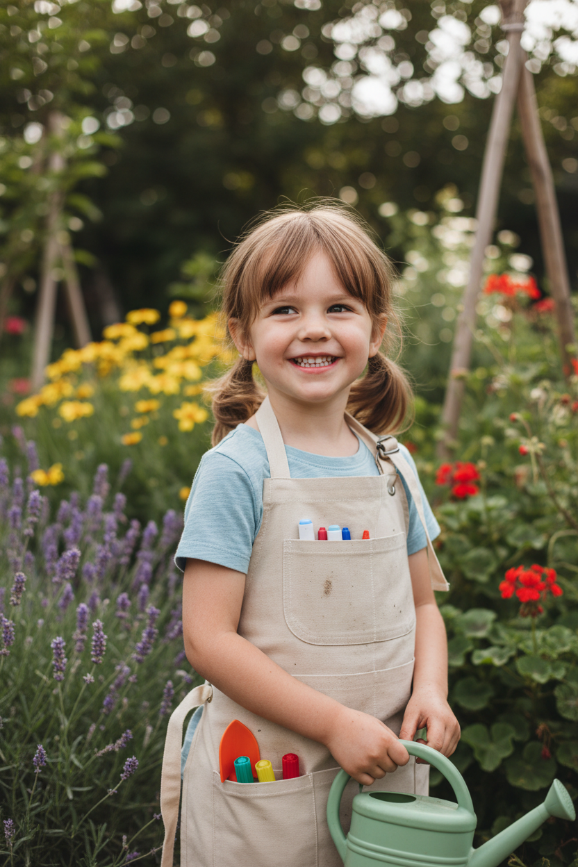 Tablier jardinage enfant portrait