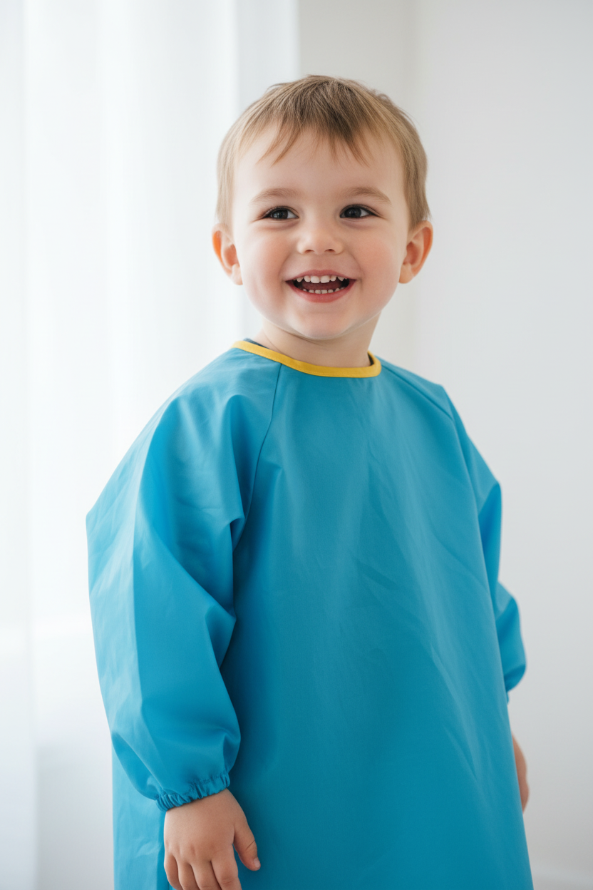 Tablier maternelle bleu portrait