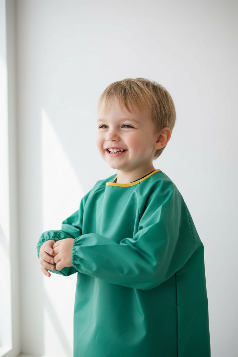 Tablier maternelle vert portrait