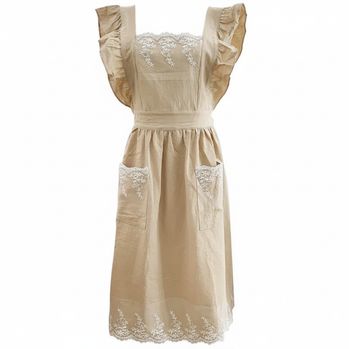 Tablier robe beige lin fond blanc